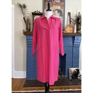Vintage Halston lll M 10 P 100% Raw Silk Shirt Collared Tunic Dress Pockets 80s